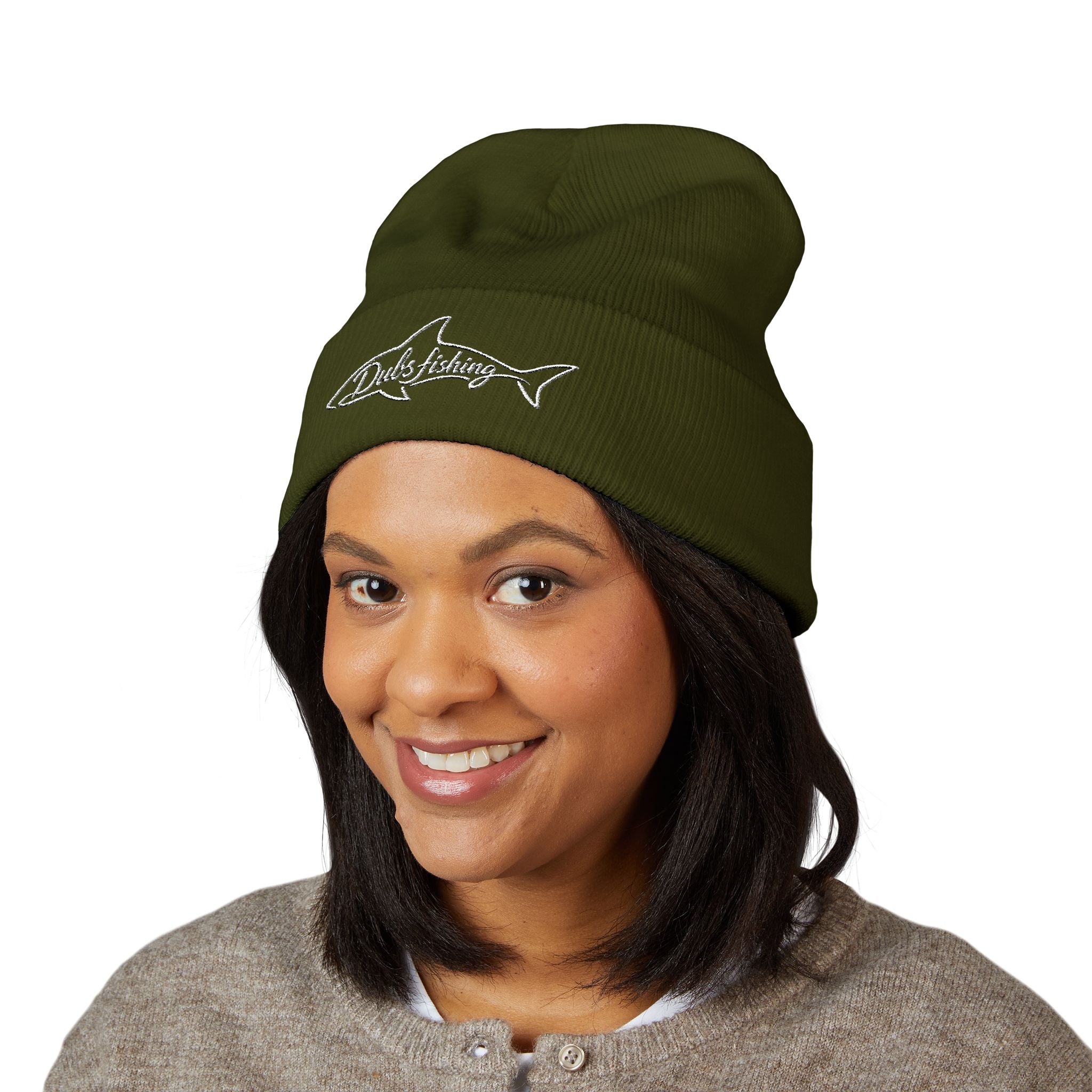 Cuffed Shark Logo Beanie | White Embroidery